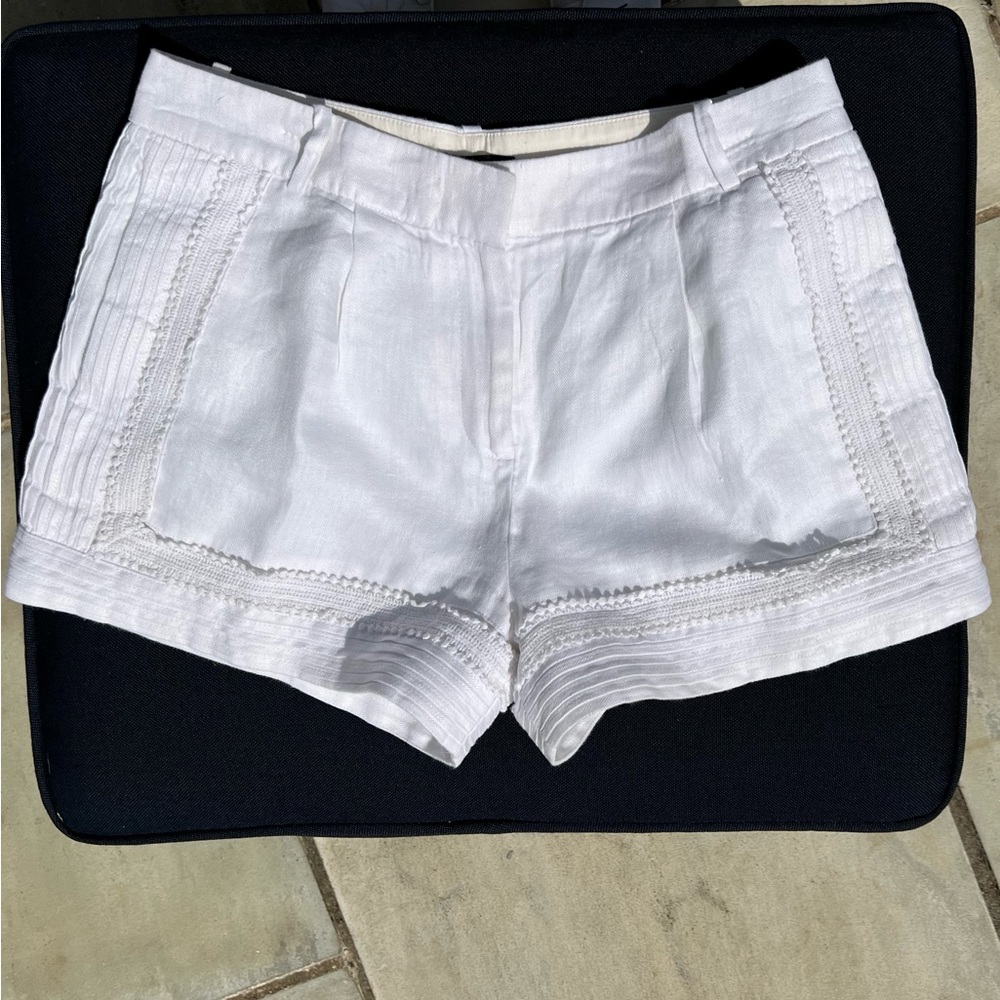 J Crew White Linen, Fully Lined, Shorts with Pintucks and Fancy Trim, Size 6